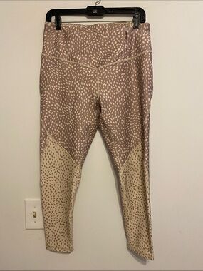 High-Waist Two-Tone Spot Print Leggings - Mauve & Cream